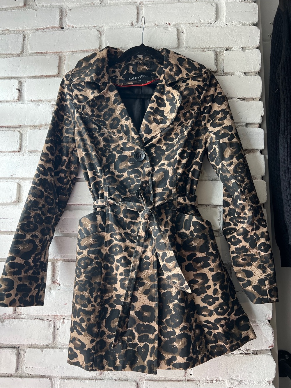 George Leopard Print Trench Coat - Black & Tan 56% cotton